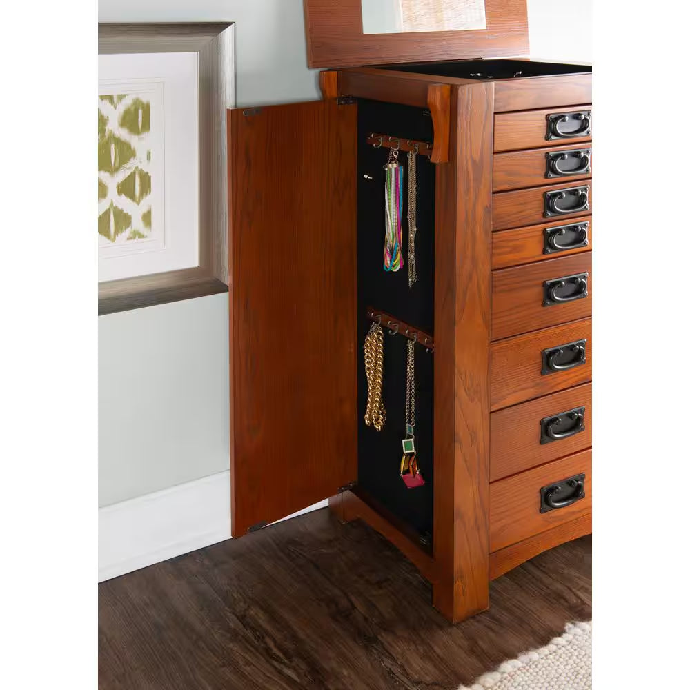 Arden Mission Oak Wood Free Standing 19.63 In. W Jewelry Armoire with Necklace Hooks