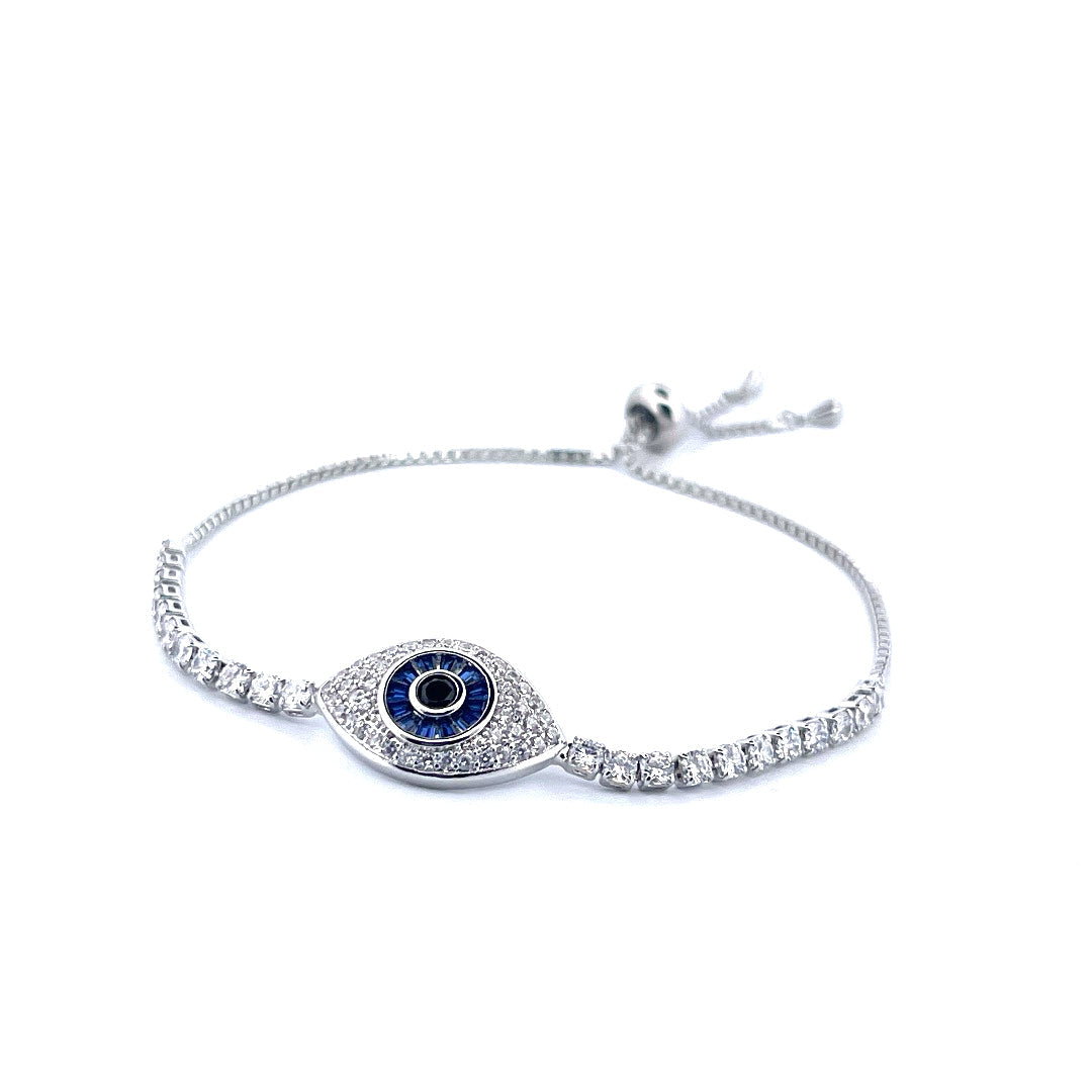 Sterling Silver Evil Eye Tennis Bracelet with Blue and White Moissanite-0