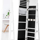 360° Swivel Jewelry Cabinet 3-In-1 Lockable Standing Jewelry Armoire with Full Length Mirror, Large Jewelry Organizer with Rear Storage Shelves, Build-In Makeup Mirror, White