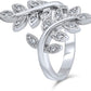 Nature Ivy Vine Leaf Fashion Statement Ring for Women Cubic Zirconia Pave CZ Bypass Silver Plated Brass