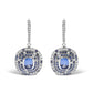 18K White Gold Natural Blue Sapphire and Diamond Scattered Halo Drop and Dangle Leverback Earrings (H-I Color, SI1-SI2 Clarity)