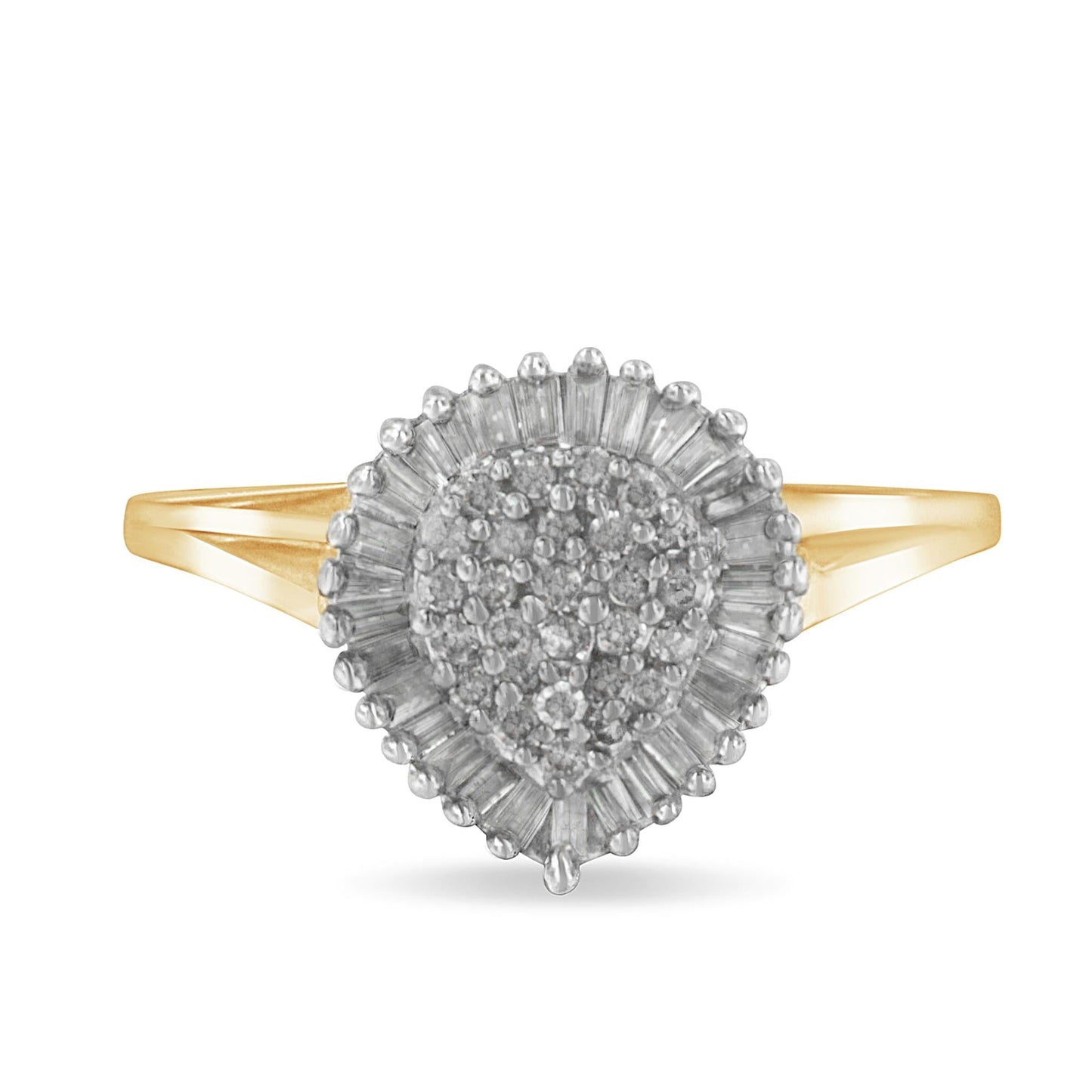 10K Yellow Gold 1/2 Cttw Round & Baguette Cut Diamond Pear Shaped Domed Pavé Cluster with Halo Cocktail Ring (J-K Color, I1-I2 Clarity)-0