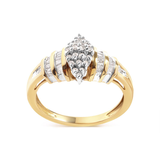 10K Yellow Gold 1/2 Cttw Diamond Pear Shaped Head and Multi Row Channel Set  Shank Ring (H-I Color, SI2-I1 Clarity)-0