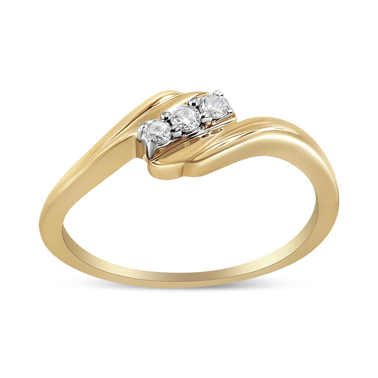 10K Yellow Gold over .925 Sterling Silver 1/10 Cttw Diamond Three-Stone Bypass Fashion Cocktail Ring ( I-J Color, I2-I3 Clarity)-0