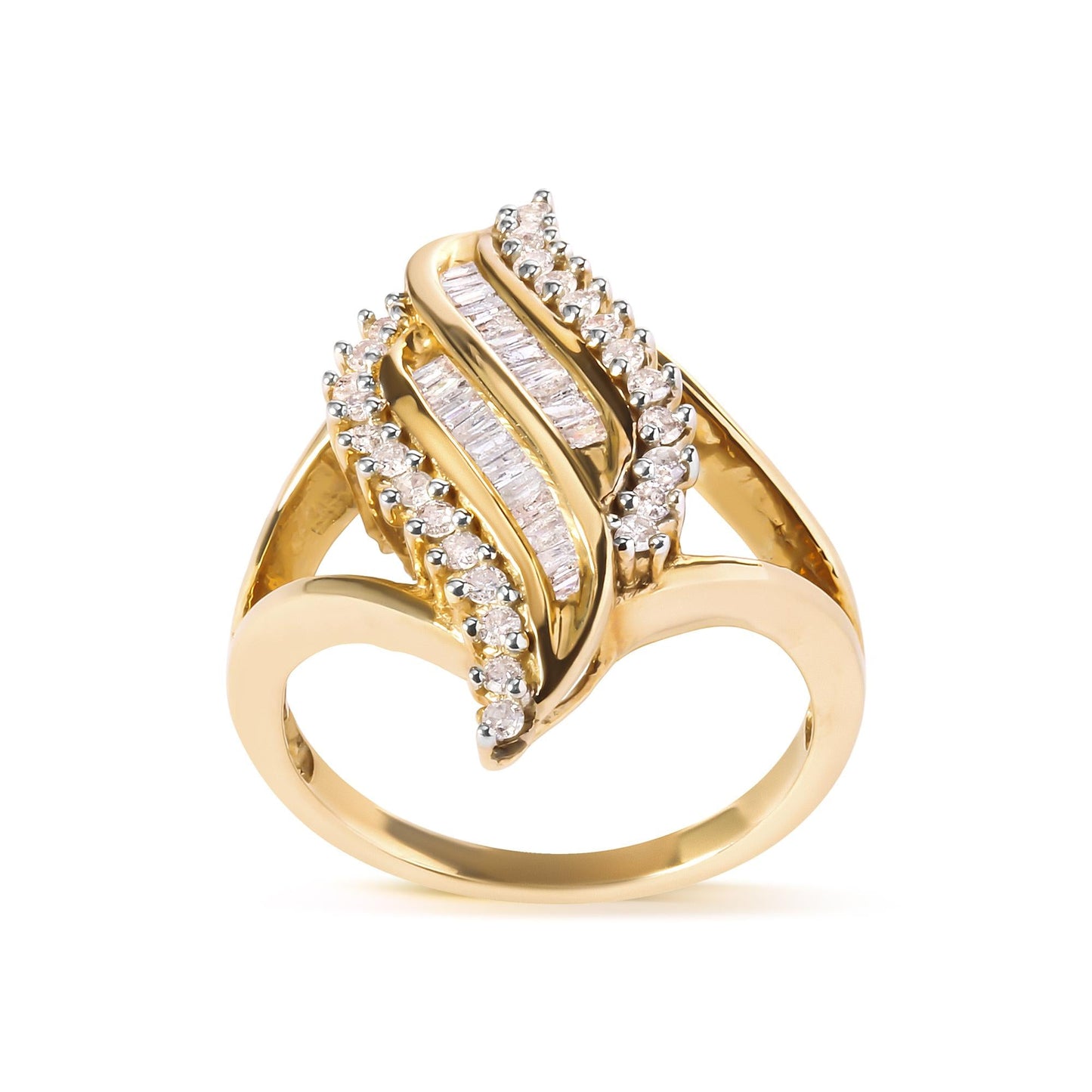 10K Yellow Gold 1/2 Cttw Round and Baguette Cut Diamond Cocktail Ring (H-I Color, I1-I2 Clarity)-0