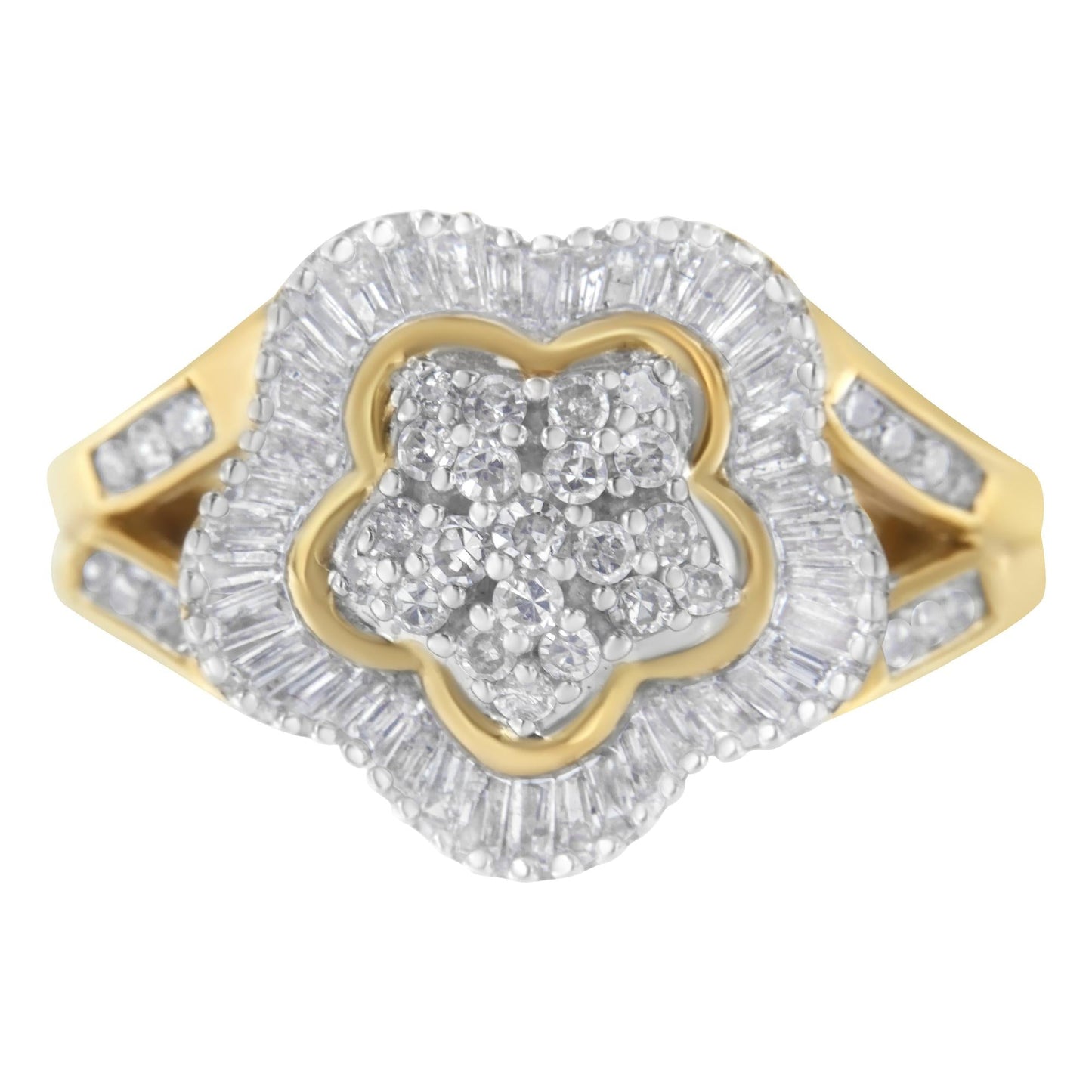 10KT Yellow Gold Round and Baguette Cut Diamond Ballerina Ring (1 cttw, I-J Color, SI1-SI2 Clarity)-0