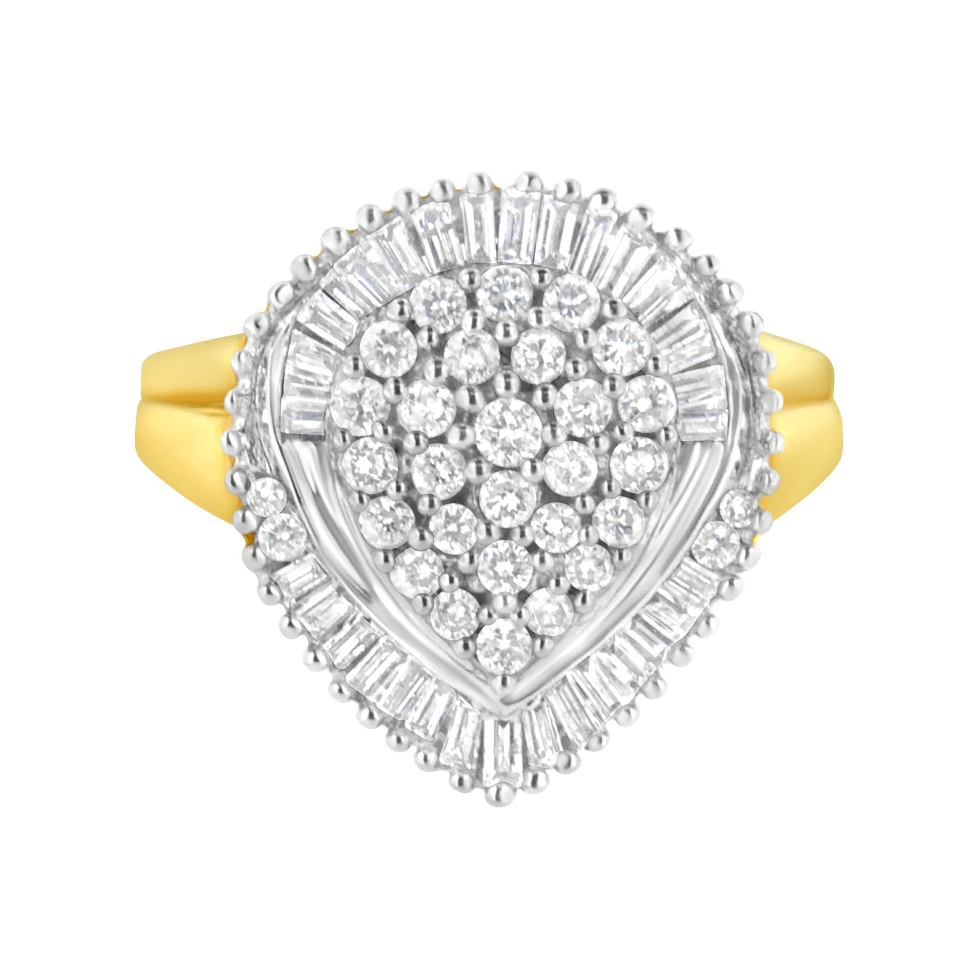 10K Yellow Gold 1.0 Cttw Round and Baguette Cut Diamond Oval Shaped Cluster Ring (I-J Color, I1-I2 Clarity)-0