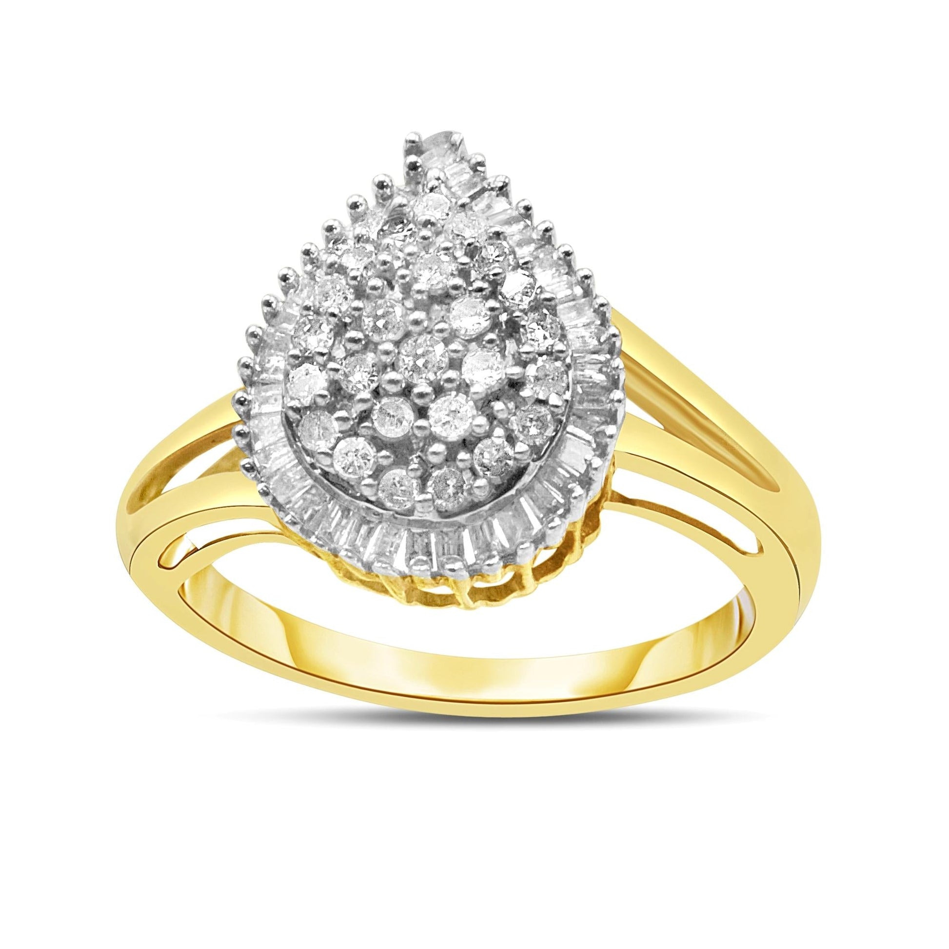 10K Yellow Gold 1/2 Cttw Round and Baguette-Cut Diamond Pear Ring (I-J Color, I1-I2 Clarity)-0