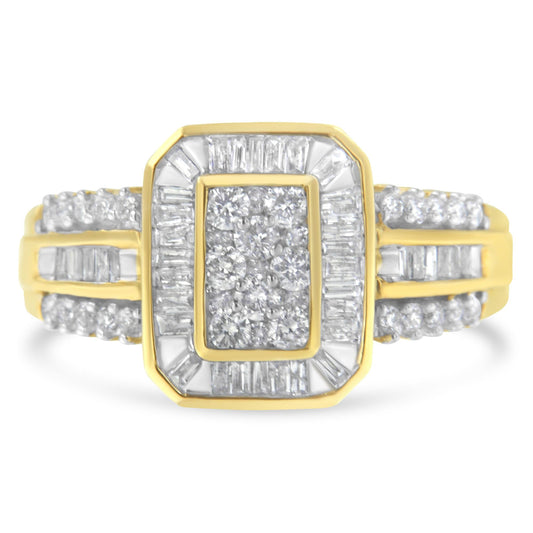 10K Yellow Gold Round and Baguette-Cut Diamond Cocktail Ring (1.0 Cttw, H-I Color, SI2-I1 Clarity)-0