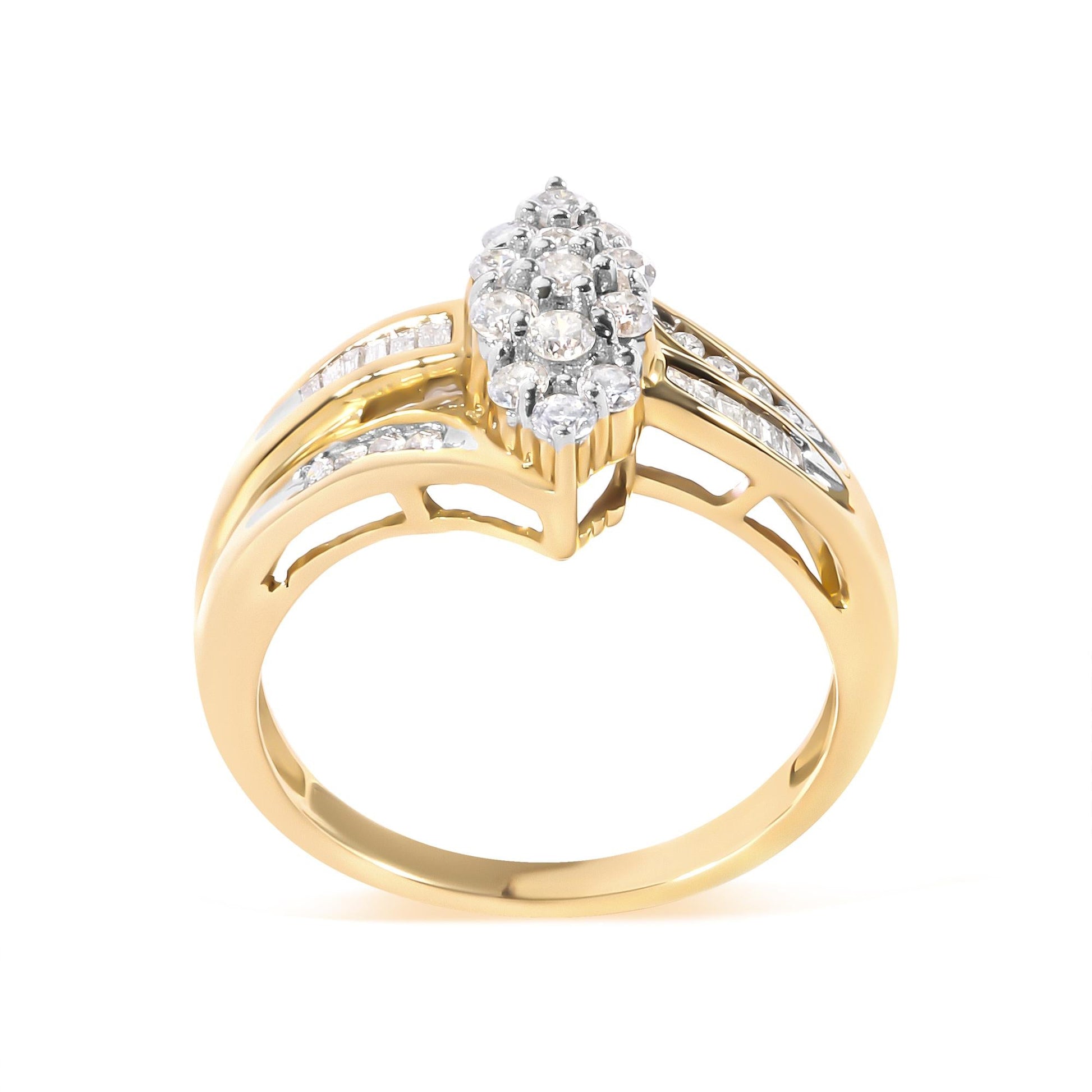 10K Yellow Gold 1/2 Cttw Pear Cluster and Channel Set Diamond Ring (H-I Color, I1-I2 Clarity)-0