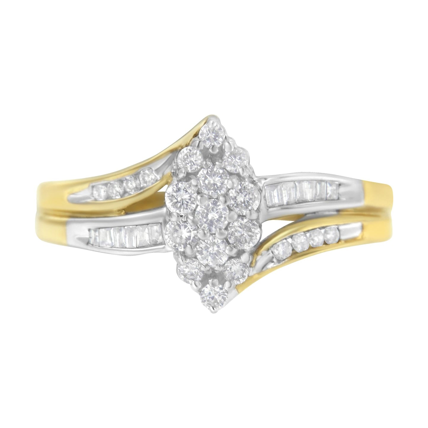 10K Yellow and White Gold 1/2 Cttw Diamond Marquise Shaped Cluster Split Shank Ring (H-I Color, SI2-I1 Clarity)-0