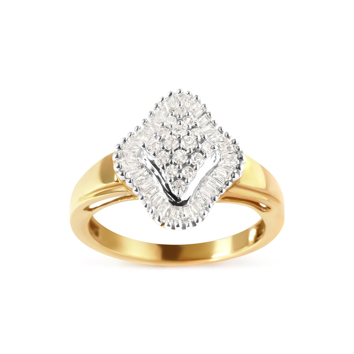 10K Yellow Gold 1/2 Cttw Round And Baguette-cut Diamond Rhombus Head and Halo Ring (I-J Color, I1-I2 Clarity)-0