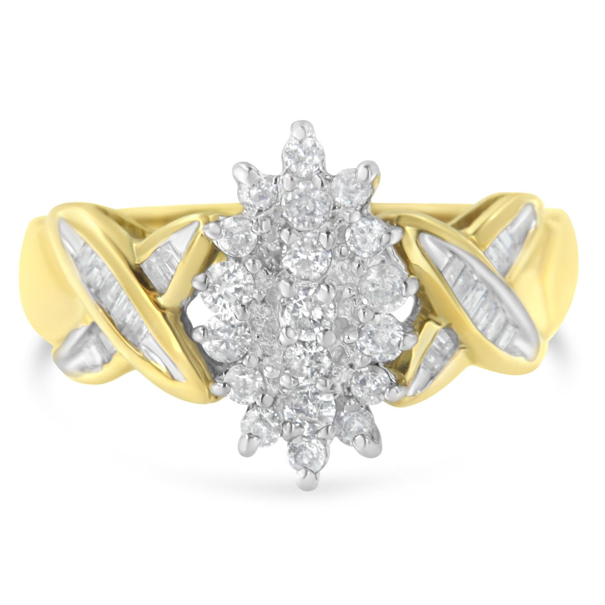 10K Yellow Gold Round And Baguette-Cut Diamond Ring (1/2 Cttw, H-I Color, I1-I2 Clarity)-0