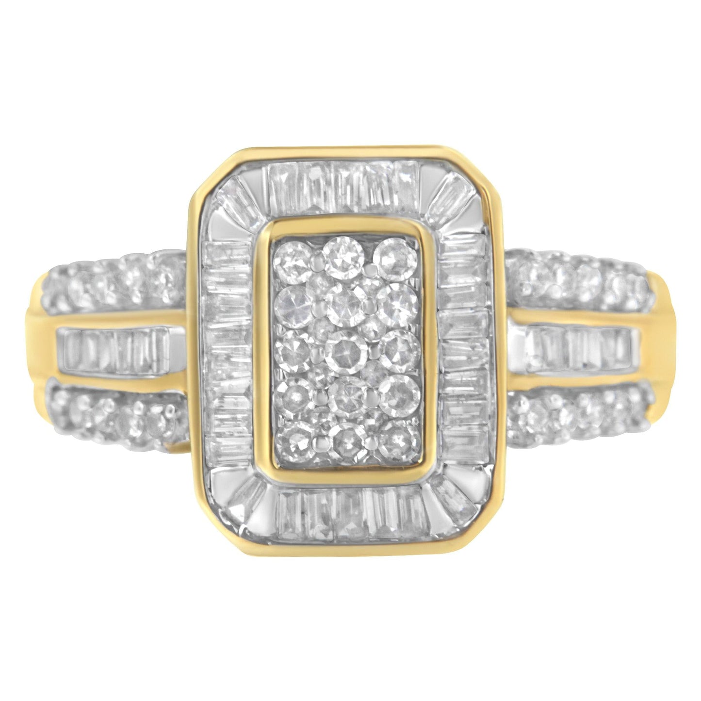 10K Yellow Gold Round and Baguette-Cut Diamond Cluster Ring (1.0 Cttw, I-J Color, SI1-SI2 Clarity)-0