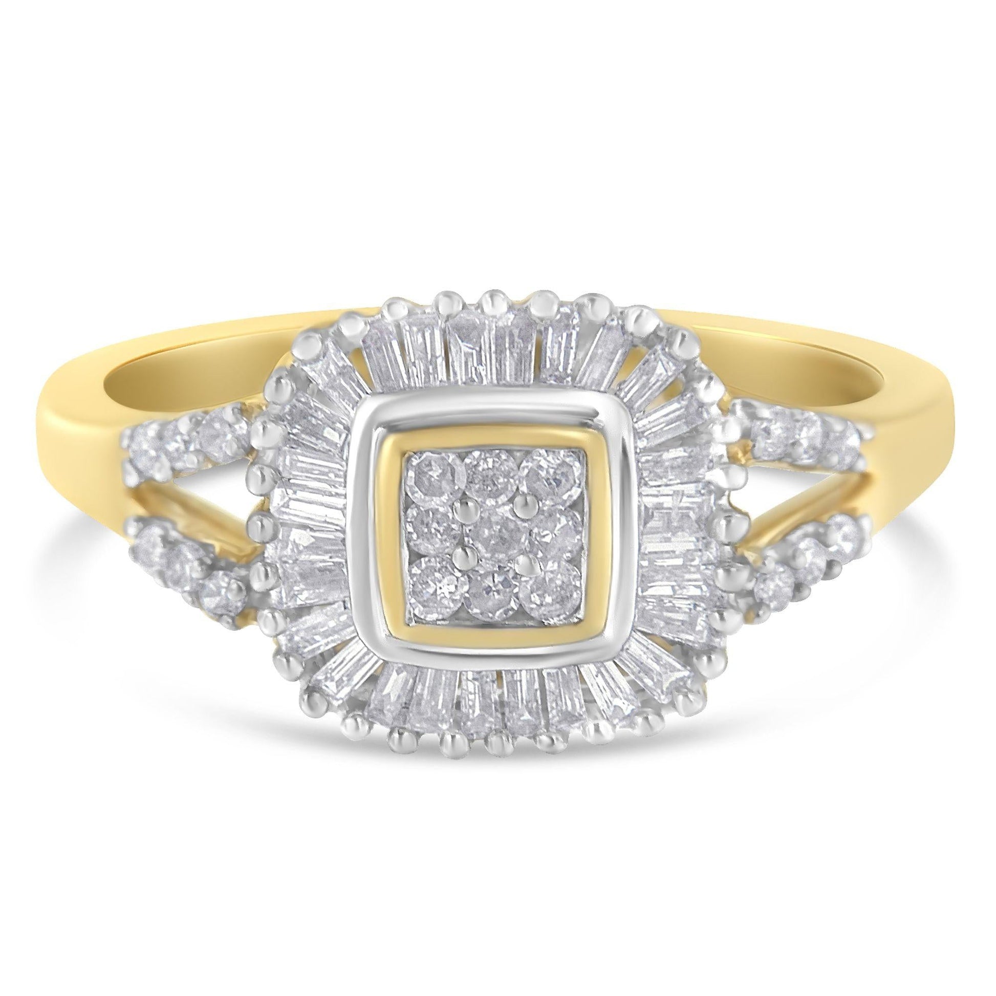 10K Yellow Gold Round and Baguette Cut Diamond Ballerina Ring (1/2 cttw, I-J Color, SI2-I1 Clarity)-0