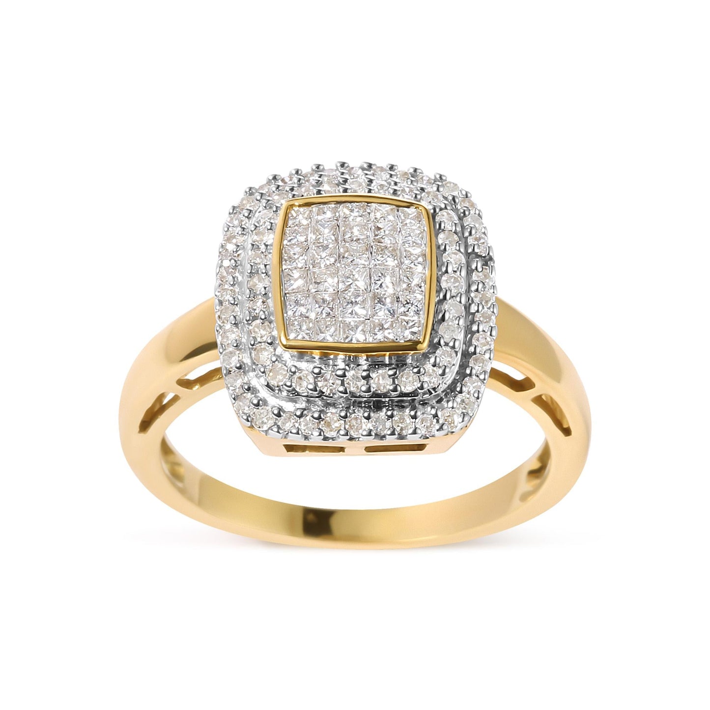 10K Yellow Gold 1/2 cttw Round and Princess Diamond Composite Head and Halo Ring (H-I Color, SI1-SI2 Clarity)-0