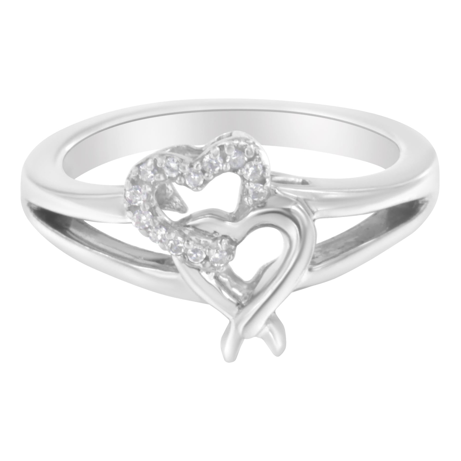 .925 Sterling Silver Diamond Heart Accent Ring (1/20 Cttw, H-I Color, I1-I2 Clarity).50-0