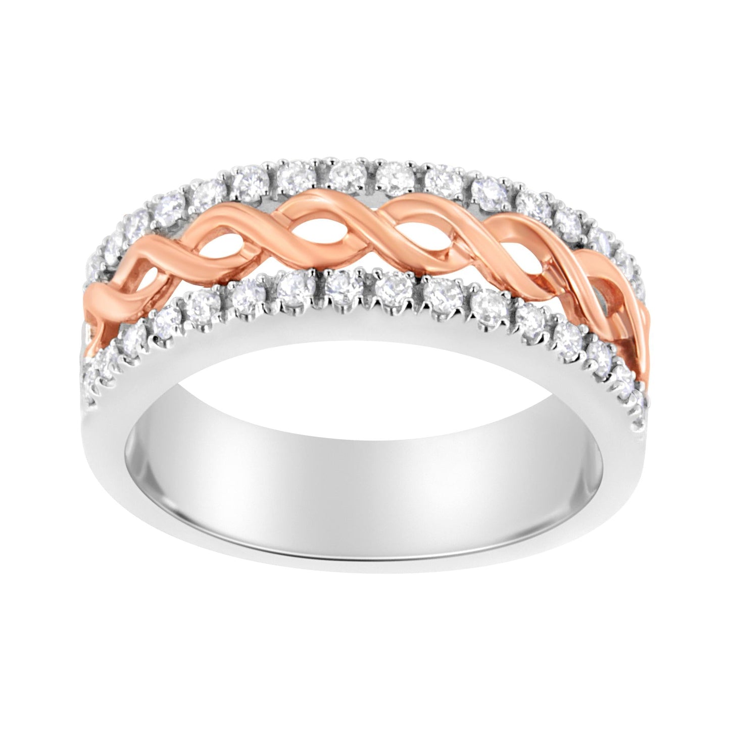 10K White and Rose Gold 1/3 Cttw Diamond Split Shank and Infinity Ribbon Band Ring (I-J Color, I1-I2 Clarity)-0