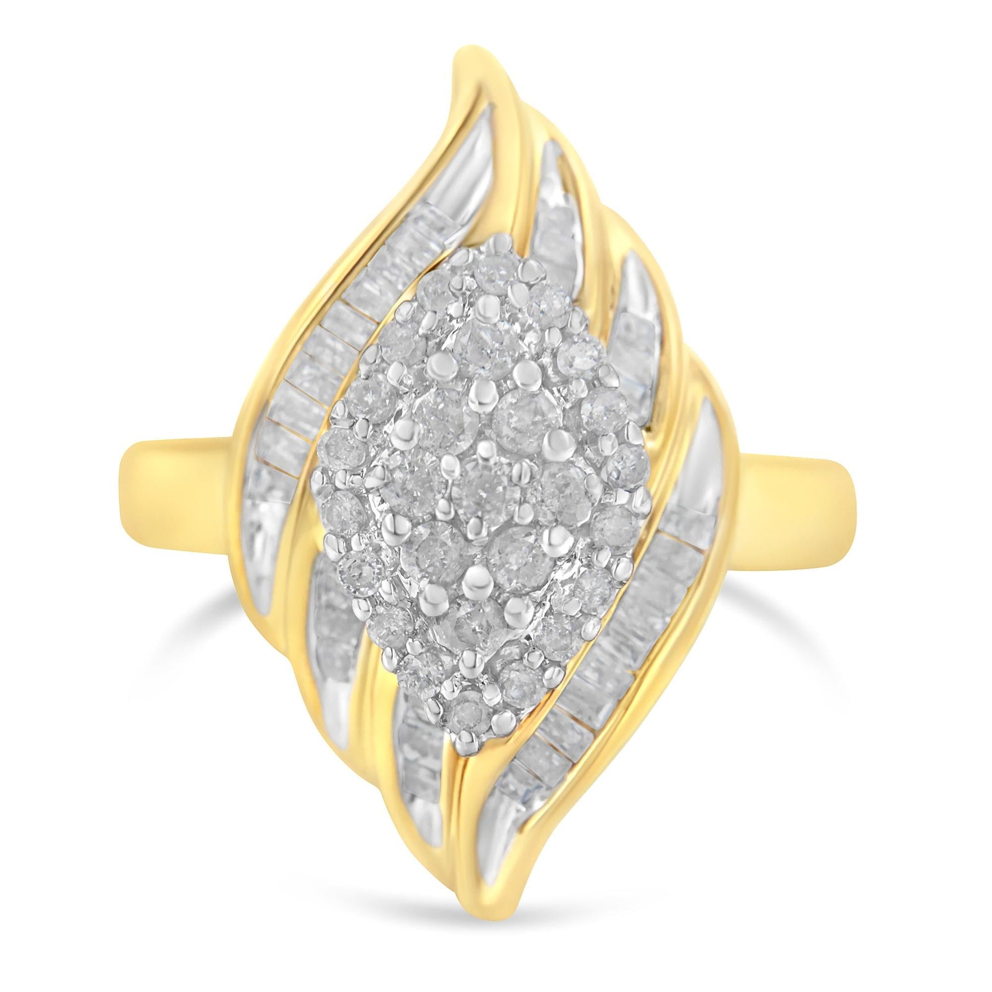 10K Yellow Gold Diamond Cocktail Ring (3/4 Cttw, I-J Color, I2-I3 Clarity)-0