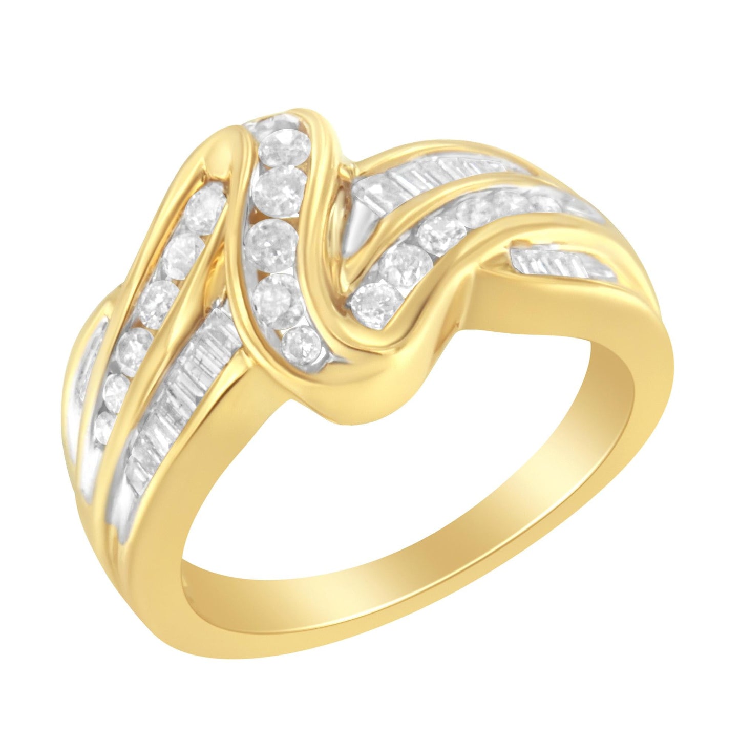 10K Yellow Gold 3/4 Cttw Channel Set Round and Baguette-cut Diamond Double Shank Bypass Ring (J-K Color, I1-I2 Clarity)-0