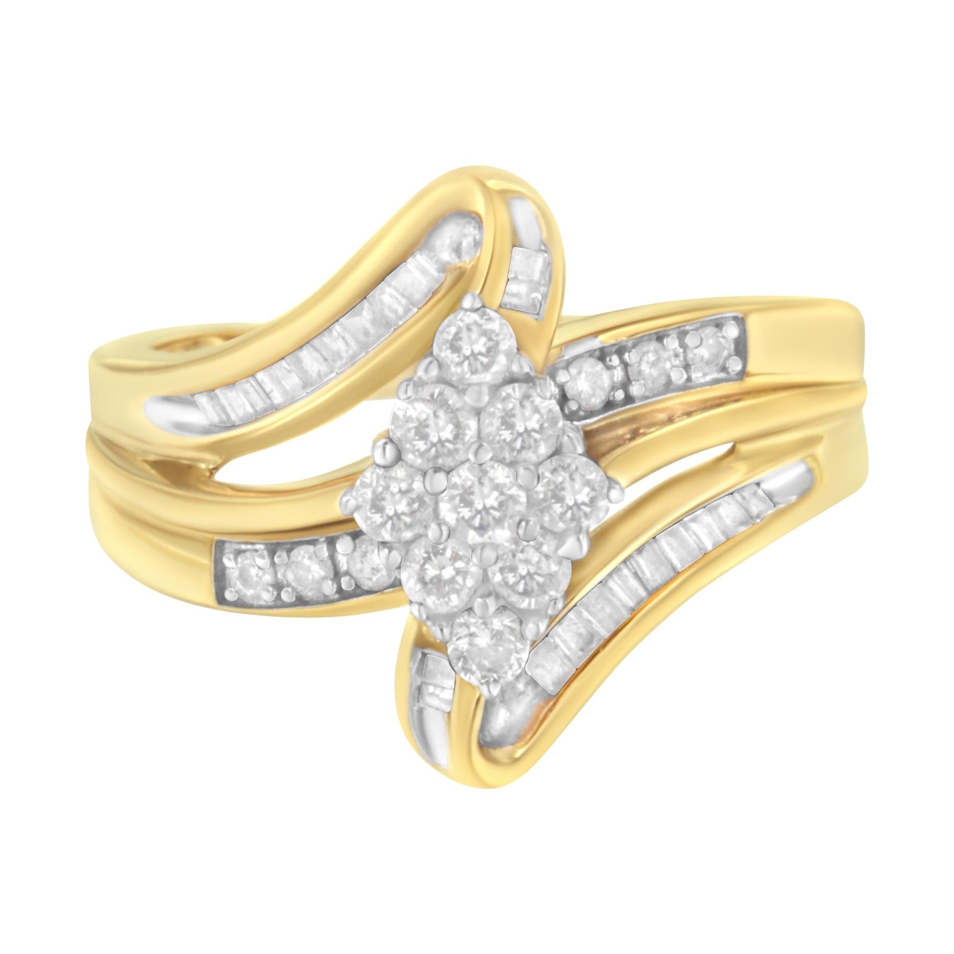 10K Yellow Gold 1/2 cttw Diamond Cluster Cocktail Ring (J-K Clarity, I1-I2 Color)-0