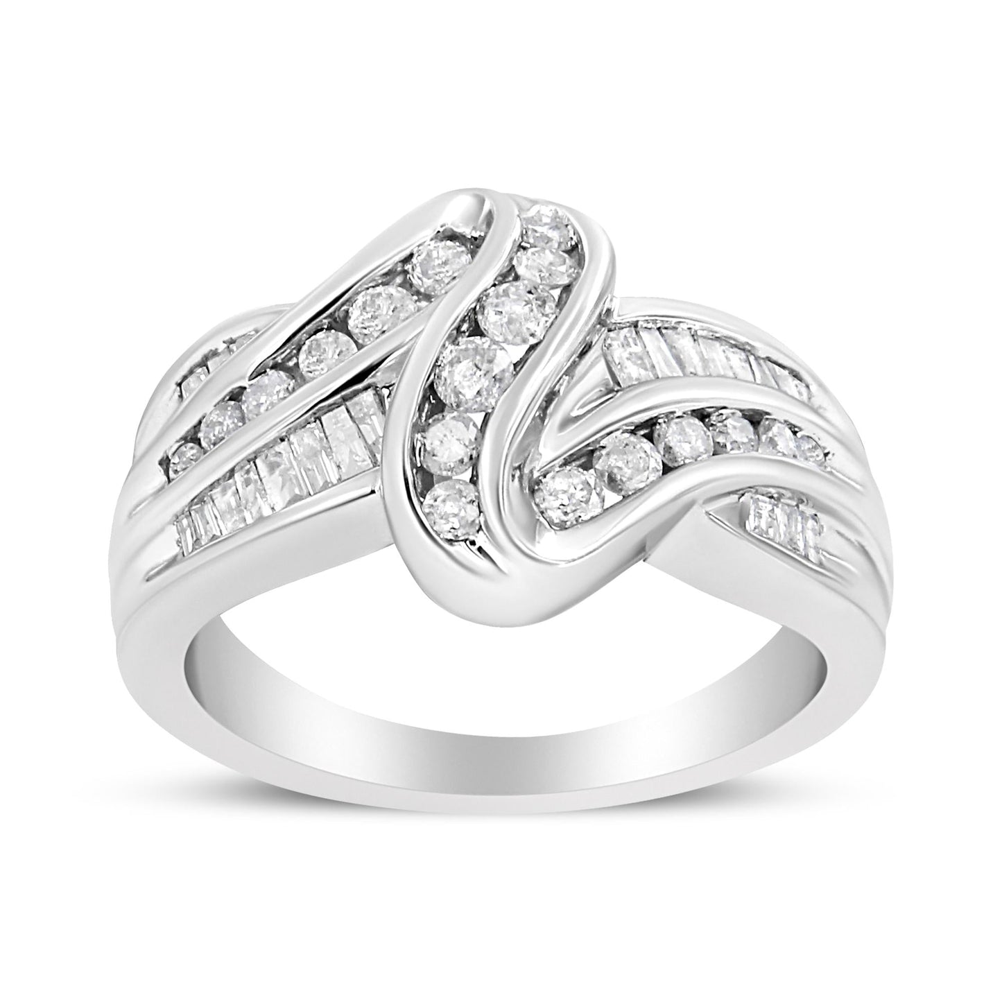 10K White Gold Ring 3/4 Cttw Round-Cut Diamond Bypass Ring (H-I Color, I2-I3 Clarity)-0