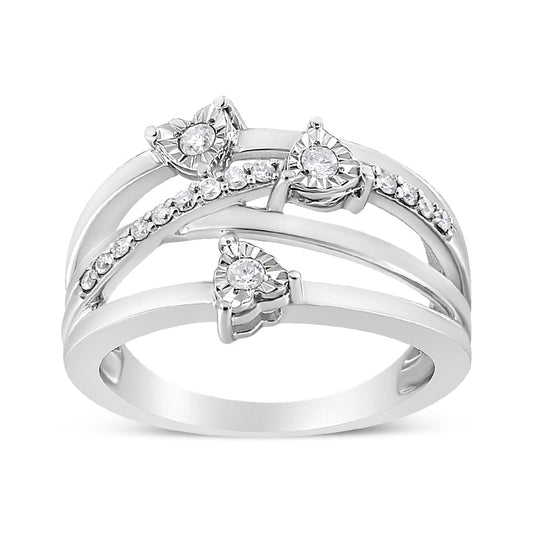 .925 Sterling Silver 1/5 Cttw Miracle-Set Diamond Heart Cross-Over Bypass Ring (I-J Color, I2-I3 Clarity)-0