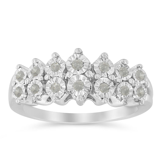 .925 Sterling Silver ¼ Cttw Miracle-Set Diamond Two Row Split Shank Modern Band Ring ( I-J Color, I3 Clarity)