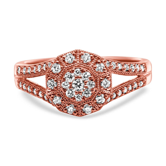 14K Rose Gold Plated .925 Sterling Silver 1/2 Cttw Pave Diamond Halo Cluster Split Shank Cocktail Ring (I-J Color, I1-I2 Clarity)-0