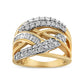 10K Yellow and White Gold 1.0 Cttw Round and Baguette-Cut Diamond Multirow Interwoven Cocktail Ring (I-J Color, I2-I3 Quality)-0