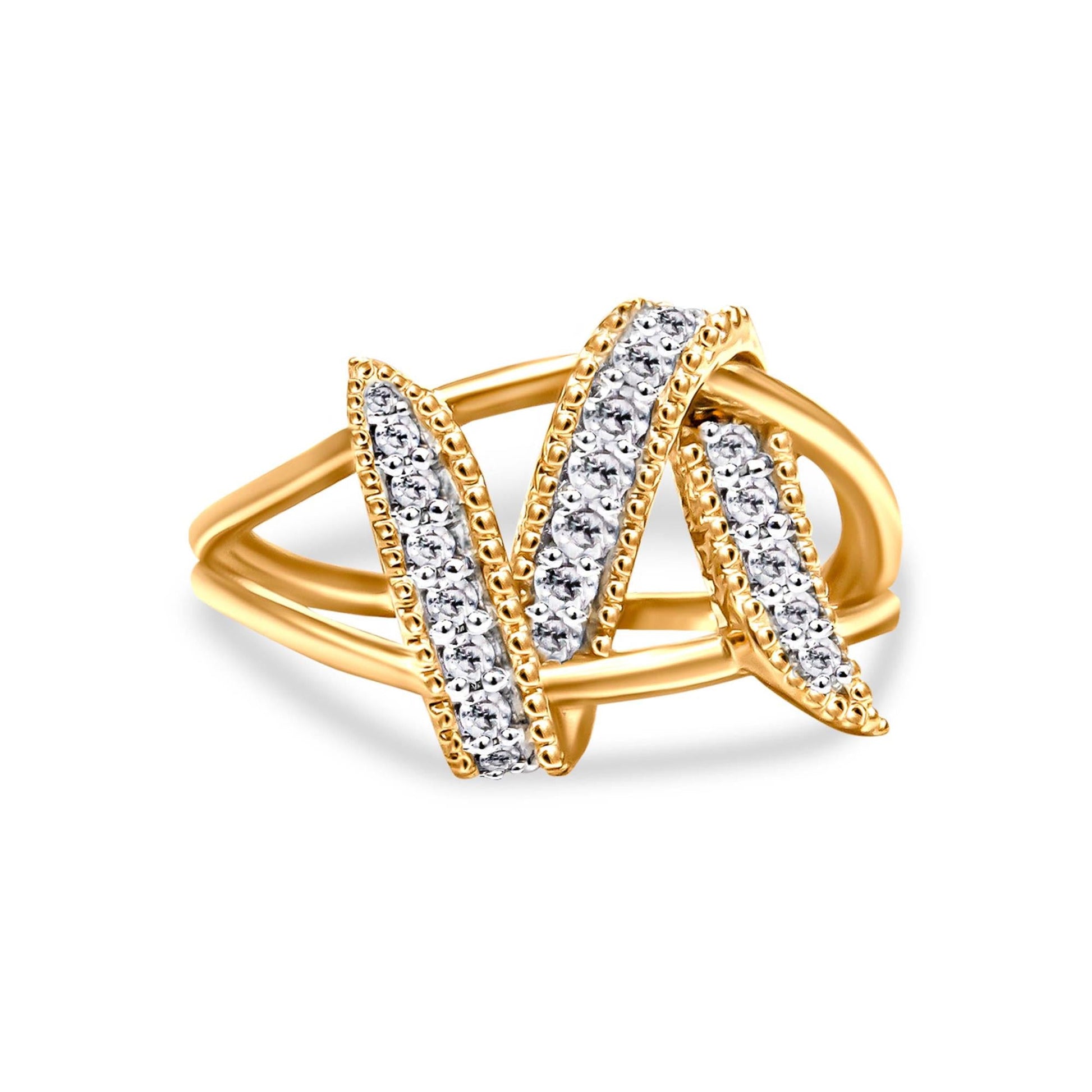 14K Yellow Gold Plated .925 Sterling Silver 1/4 Cttw Diamond Interlocking Bypass Ring (I-J Color, I1-I2 Clarity)-0