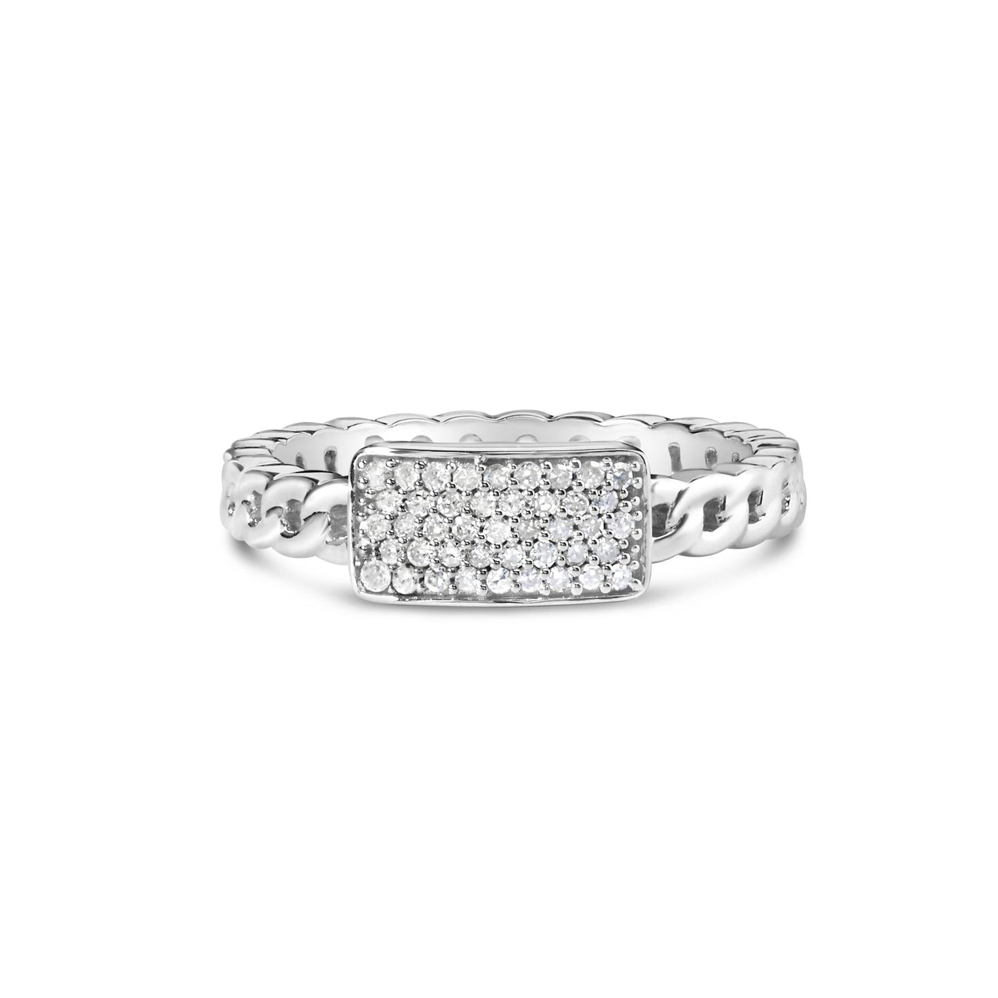 .925 Sterling Silver 1/5 Cttw Diamond ID and Cuban Link Band Ring (I-J Color, I2-I3 Clarity)-0