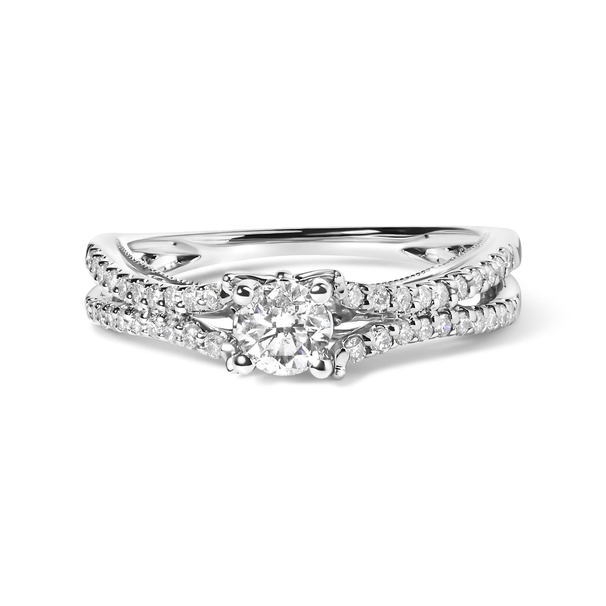 14K White Gold 5/8 Cttw Diamond Split Shank Engagement Ring  (G-H Color, VS2-SI1 Clarity) - Size 7-0