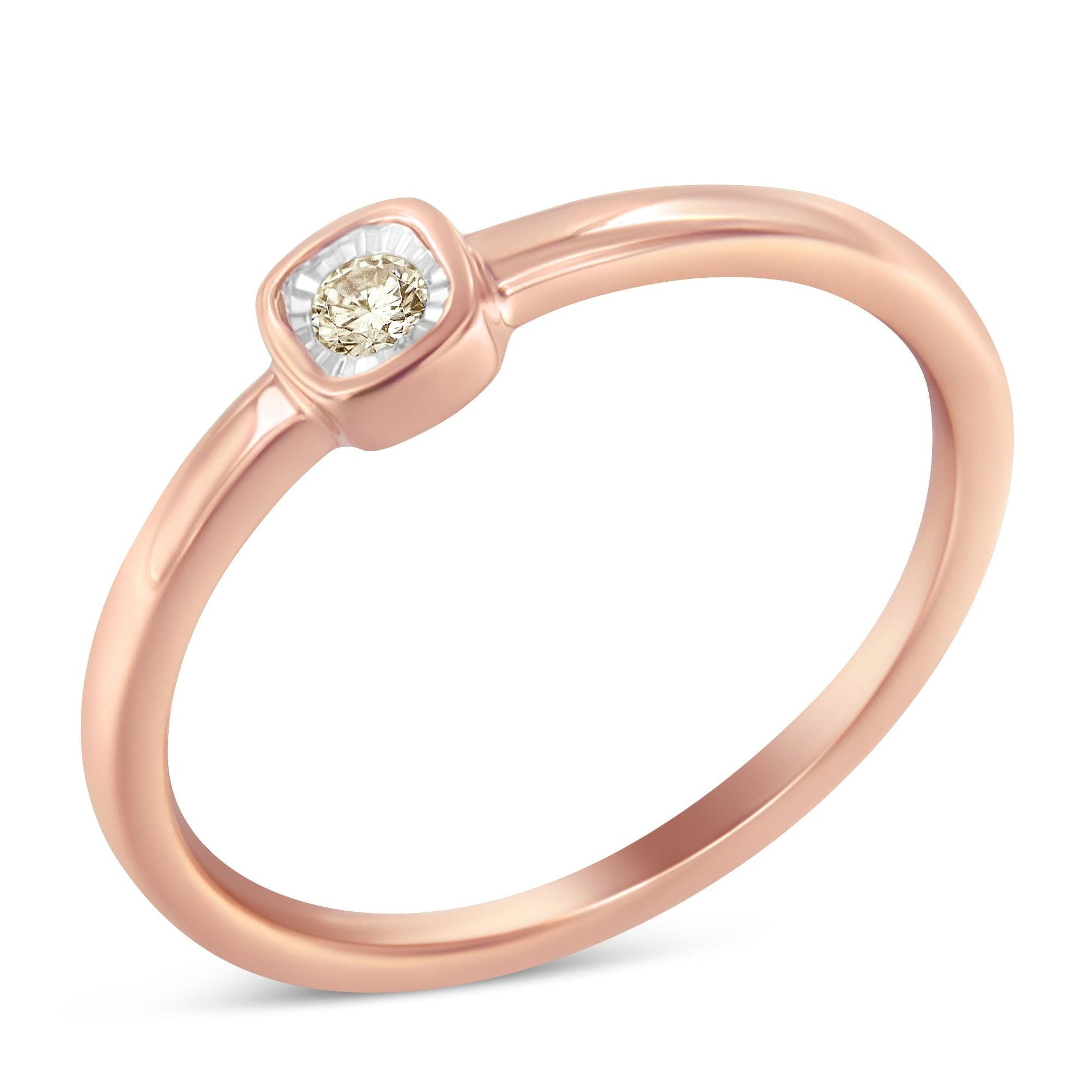 14K Rose Gold Plated .925 Sterling Silver 1/20 Carat Diamond Square Cushion-Shaped Miracle Set Petite Fashion Promise Ring (J-K Color, I1-I2 Clarity)-0