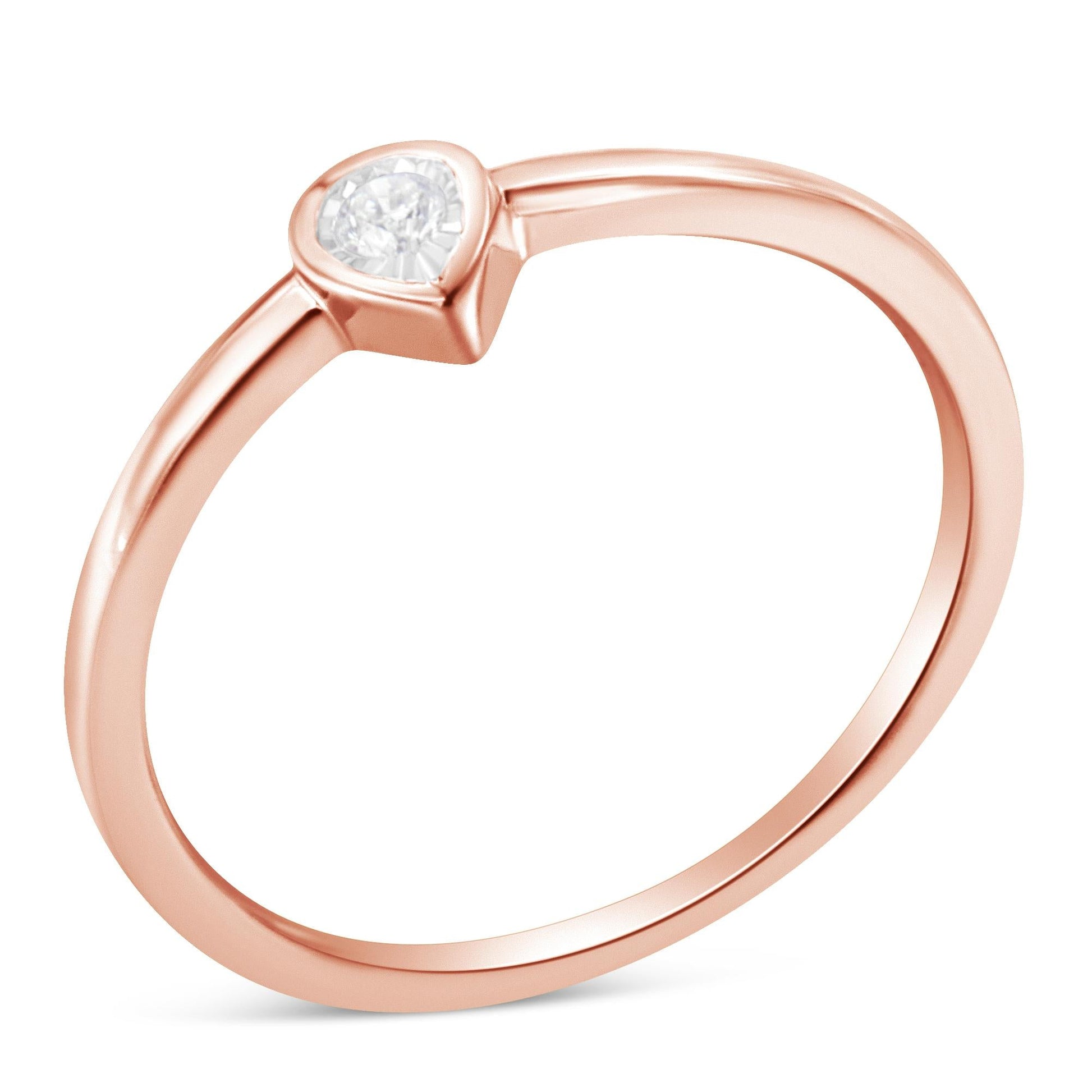 14K Rose Gold Plated .925 Sterling Silver 1/20 Carat Diamond Teardrop Pear-Shaped Miracle Set Petite Fashion Ring (J-K Color, I1-I2 Clarity)-0