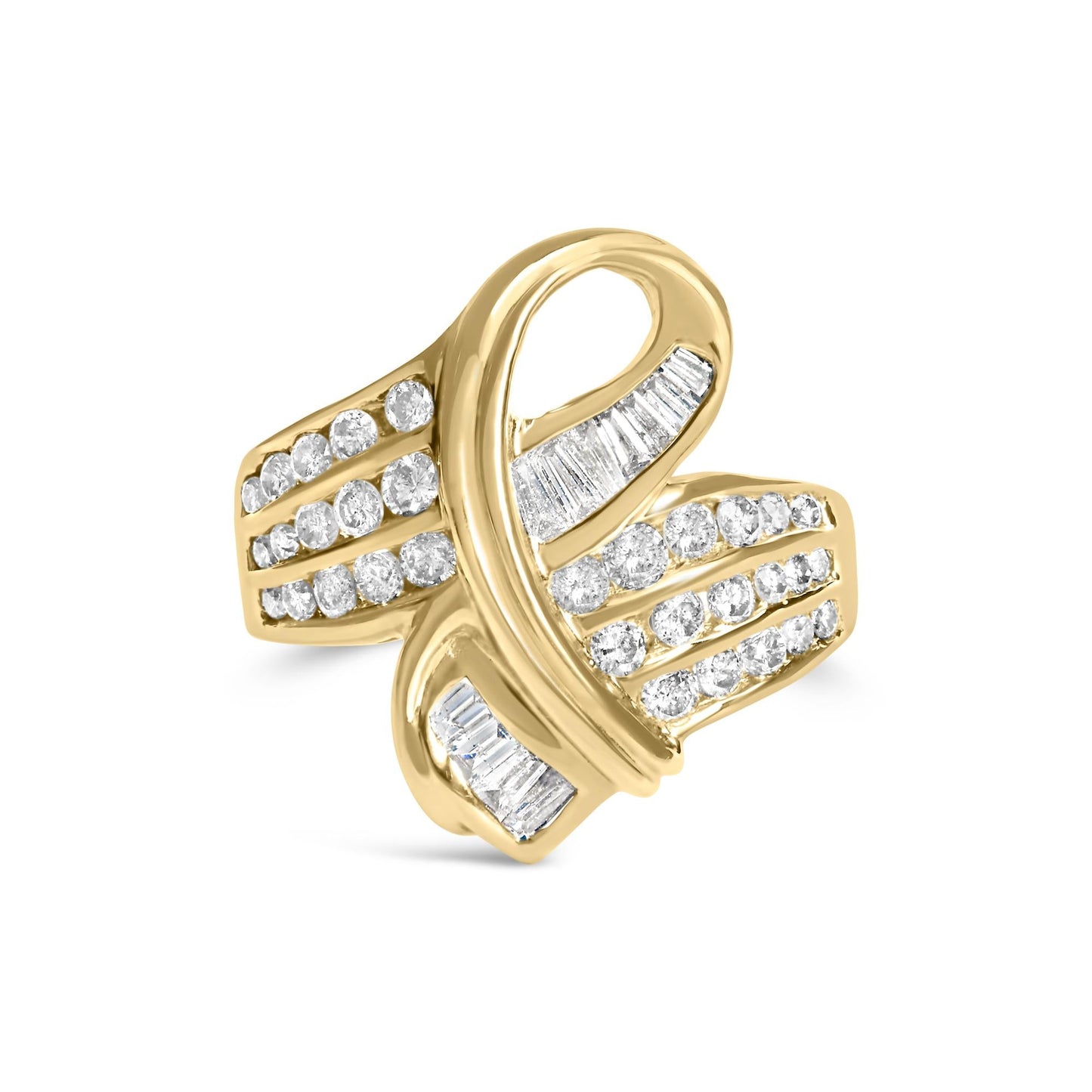 14K Yellow Gold 1 1/3 Cttw Channel Set Diamond Bypass Cocktail Ring (J-K Color, I1-I2 Clarity) - Ring Size 7-0