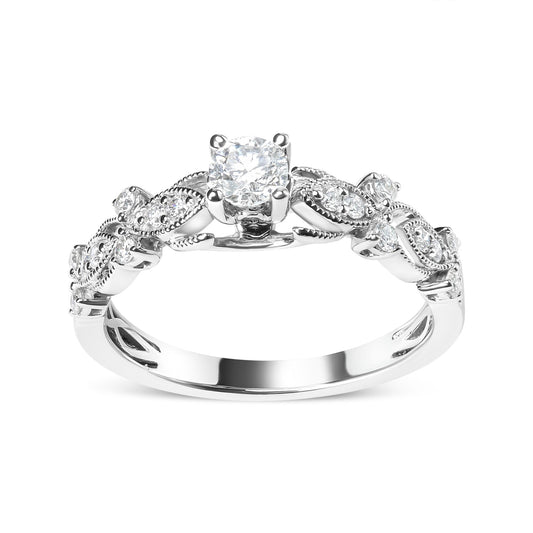 14K White Gold 1/2 Cttw Diamond Vintage Style Engagement Ring (G-H Color, VS2-SI1 Clarity) - Size 7-0