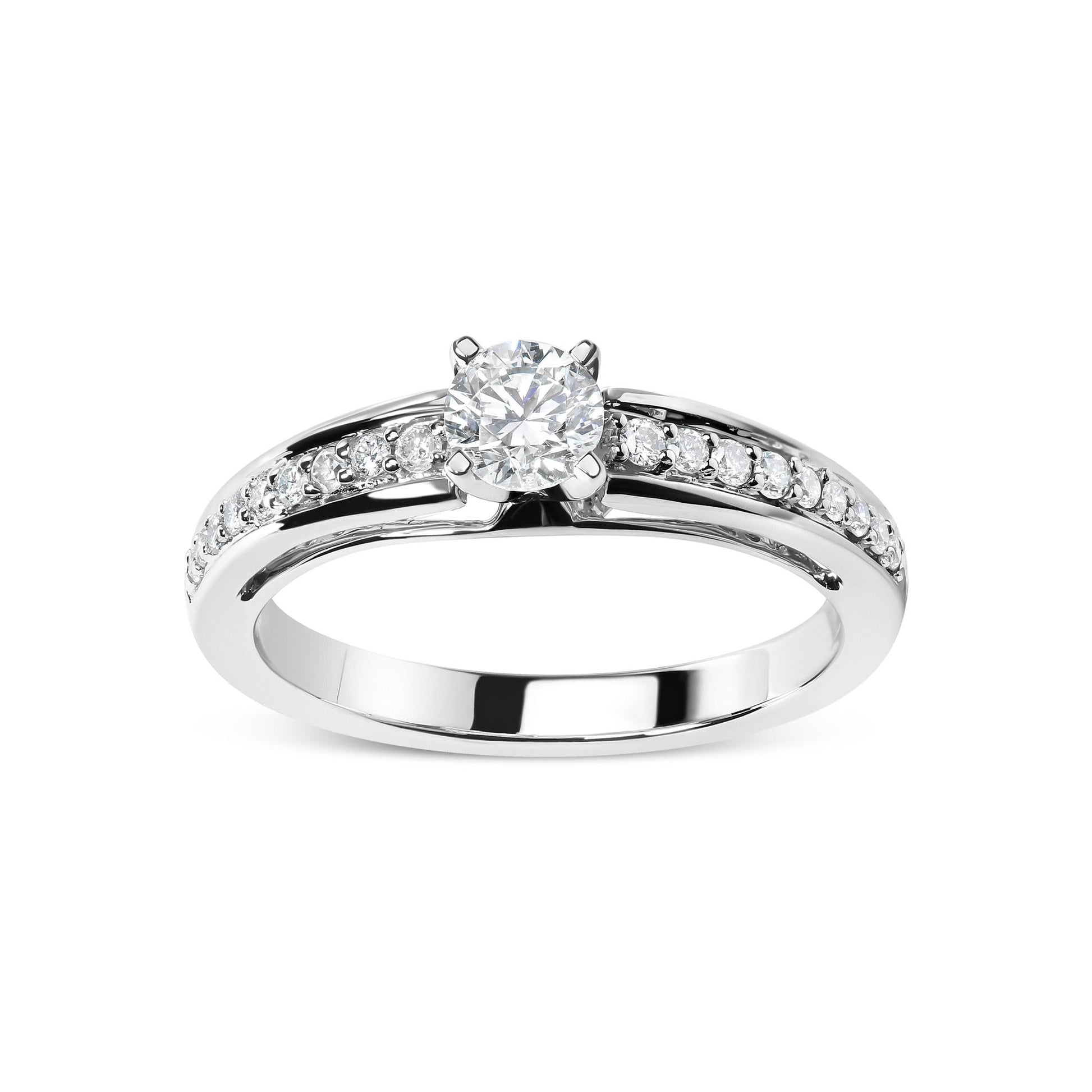 14K White Gold 1/2 Cttw Diamond Solitaire Pave Set Engagement Ring (G-H Color, VS2-SI1 Clarity) - Size 7-0