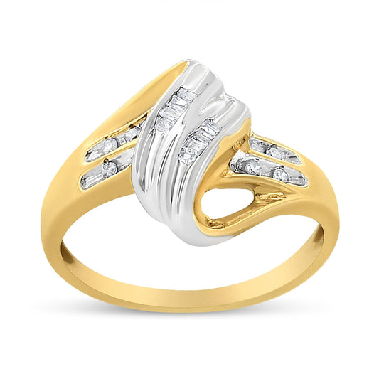 10K Yellow and White Gold 1/10 Cttw Baguette and Round-Cut Diamond Bypass Ring (I2 Color, H-I Clarity)-0