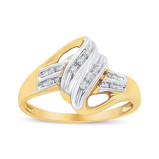 10K Yellow and White Gold 1/15 Cttw Round-Cut Diamond Bypass Ring (I2 Color, I-J Clarity)-0