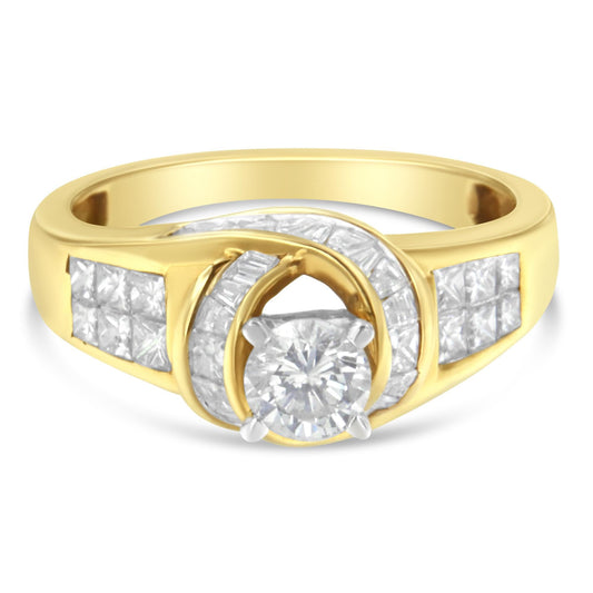 14K Two-Toned Gold Round, Baguette and Princess Cut Diamond Ring (1 1/8 Cttw, H-I Color, SI2-I1 Clarity)-0