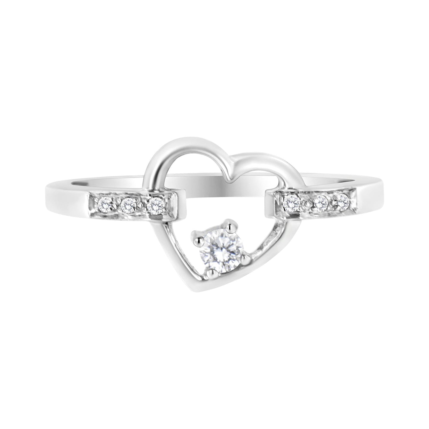 14K White Gold 1/8 Cttw Channel Set Round-Cut Diamond Heart Ring (H-I Color, SI2-I1 Clarity)-0