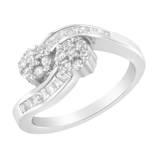 14K White Gold Round and Baguette Diamond Bypass Ring (1/2 cttw, H-I Color, I1-I2 Clarity)-0