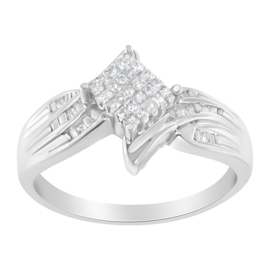 10K White Gold 1/3 Cttw Princess and Baguette Cut Diamond Bypass Style Cocktail Ring (I-J Color, I1-I2 Clarity)-0