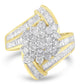 10K Yellow Gold Round and Baguette Diamond Crossover Cluster Ring (3 Cttw, I-J Color, I1-I2 Clarity)-0