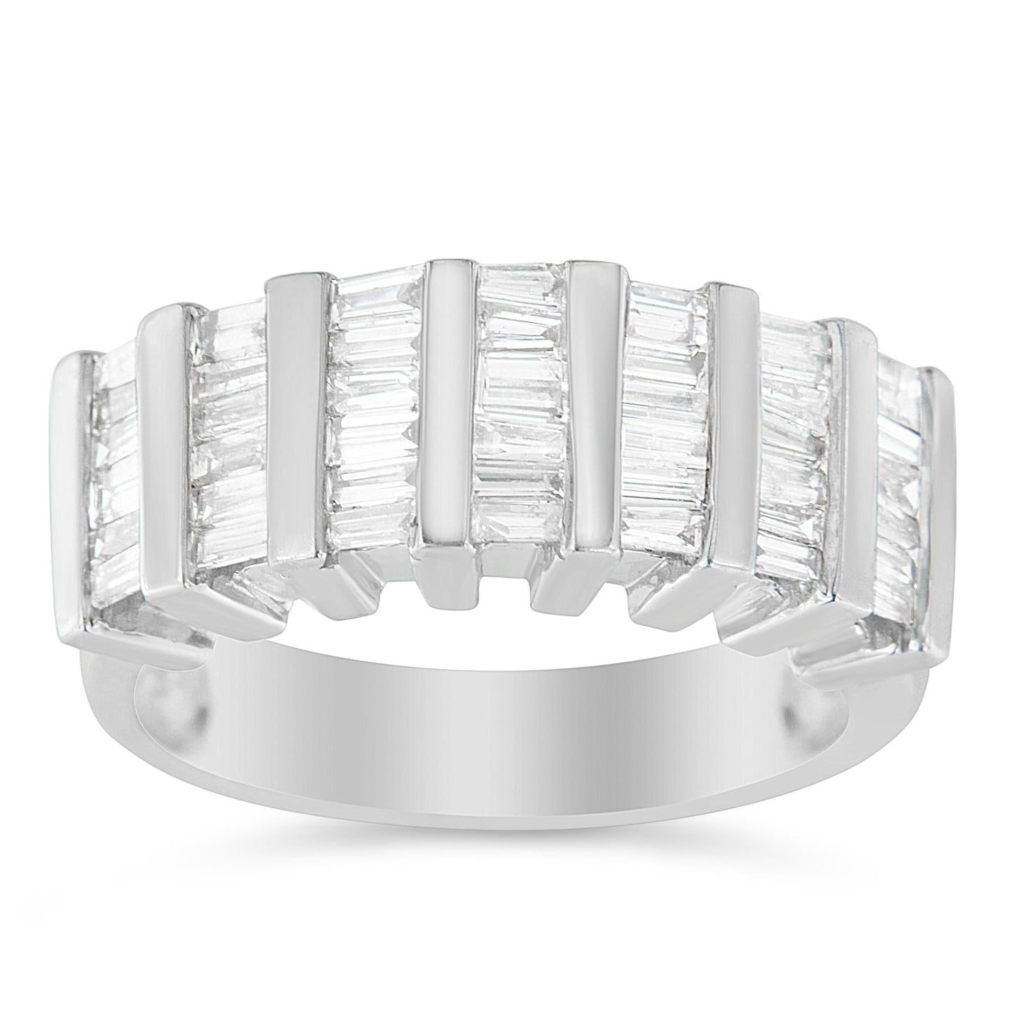 .925 Sterling Silver 1.0 Cttw Baguette Cut Diamond Vertical Channel Fluted Multi-Row Unisex Fashion Wedding Ring (H-I Color, I1-I2 Clarity)-0