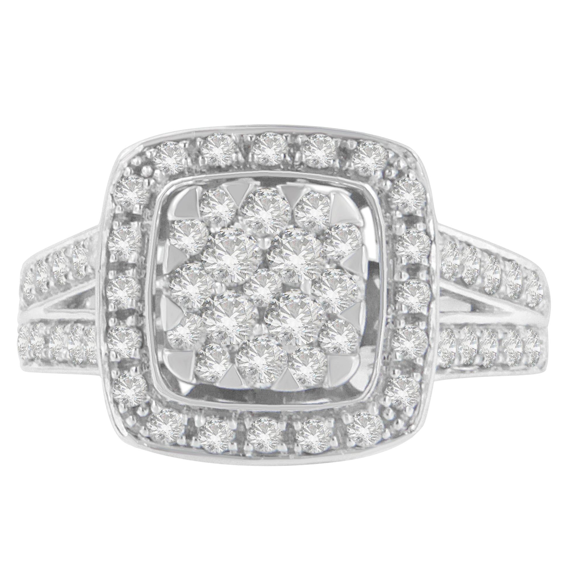 10K White Gold Diamond Cluster Ring (1 Cttw, H-I Color, SI2-I1 Clarity)-0