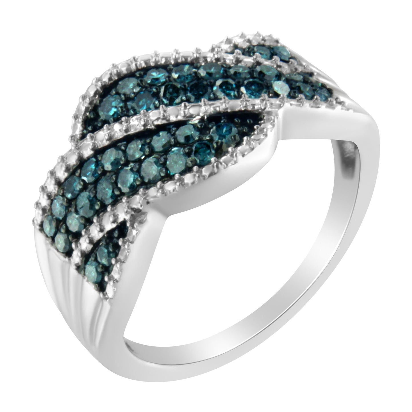 .925 Sterling Silver Treated Blue Color Diamond cocktail Ring (1/2 Cttw, Treated Blue Color, I2-I3 Clarity)-0