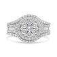 14K White Gold 1 1/2 Cttw Diamond Floral Cluster and Studded Shank Halo Ring (H-I Color, SI2-I1 Clarity)-0