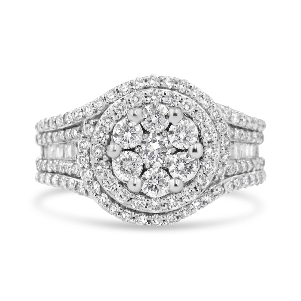 14K White Gold 1 1/2 Cttw Diamond Floral Cluster and Studded Shank Halo Ring (H-I Color, SI2-I1 Clarity)-0